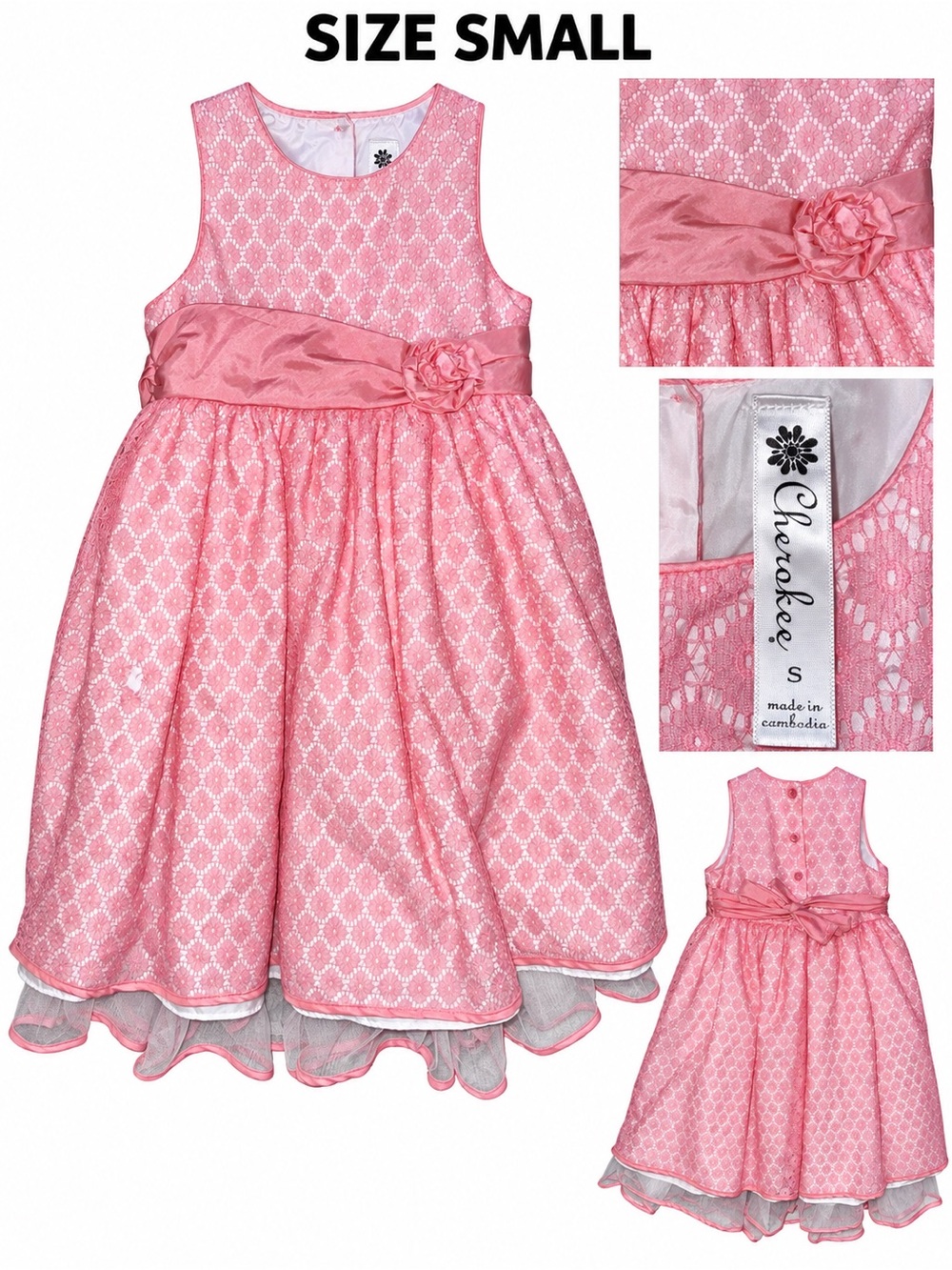 Cherokee Pink Lace Floral Sash Party Dress